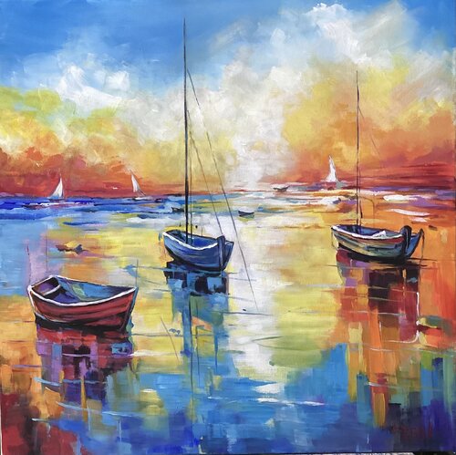 Serenity on the Water van Eva Bazhenova, Schilderij te koop op Singulart