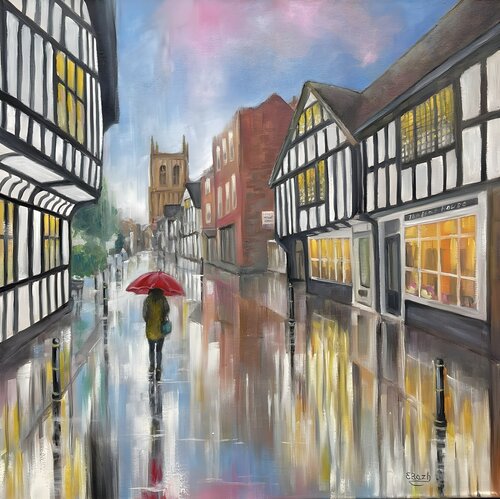 Tudor Era Street Stroll di Eva Bazhenova, Pittura in vendita su Singulart