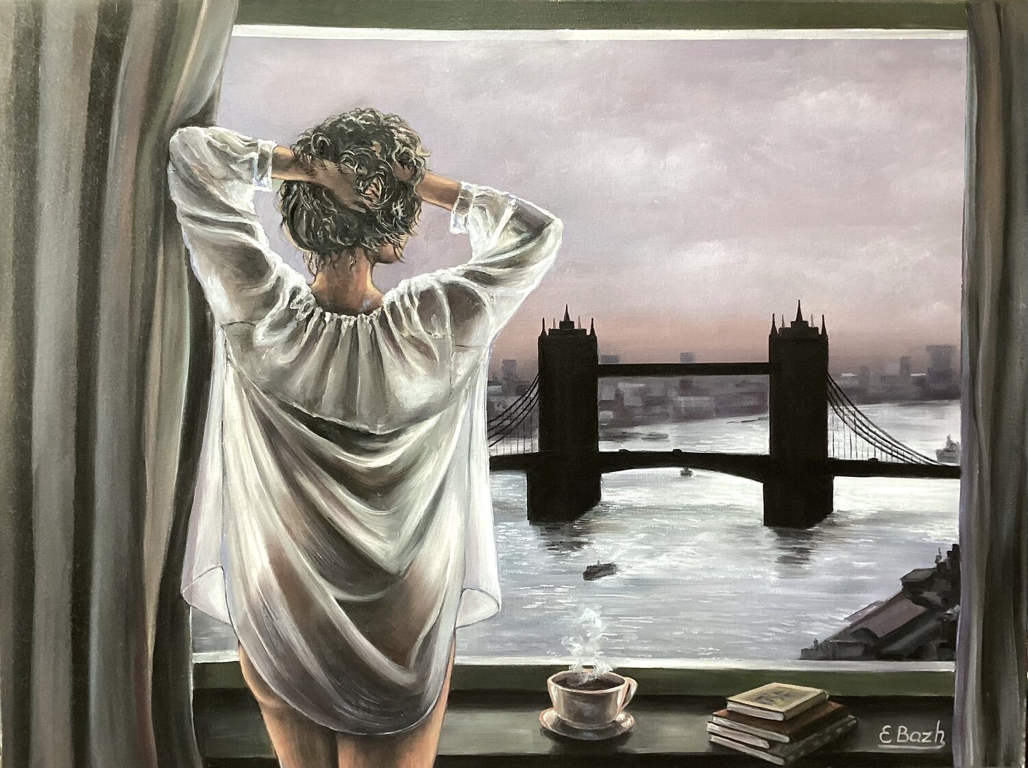 Morning Reverie: London Bridge View Eva Bazhenova Originalgemälde zu verkaufen