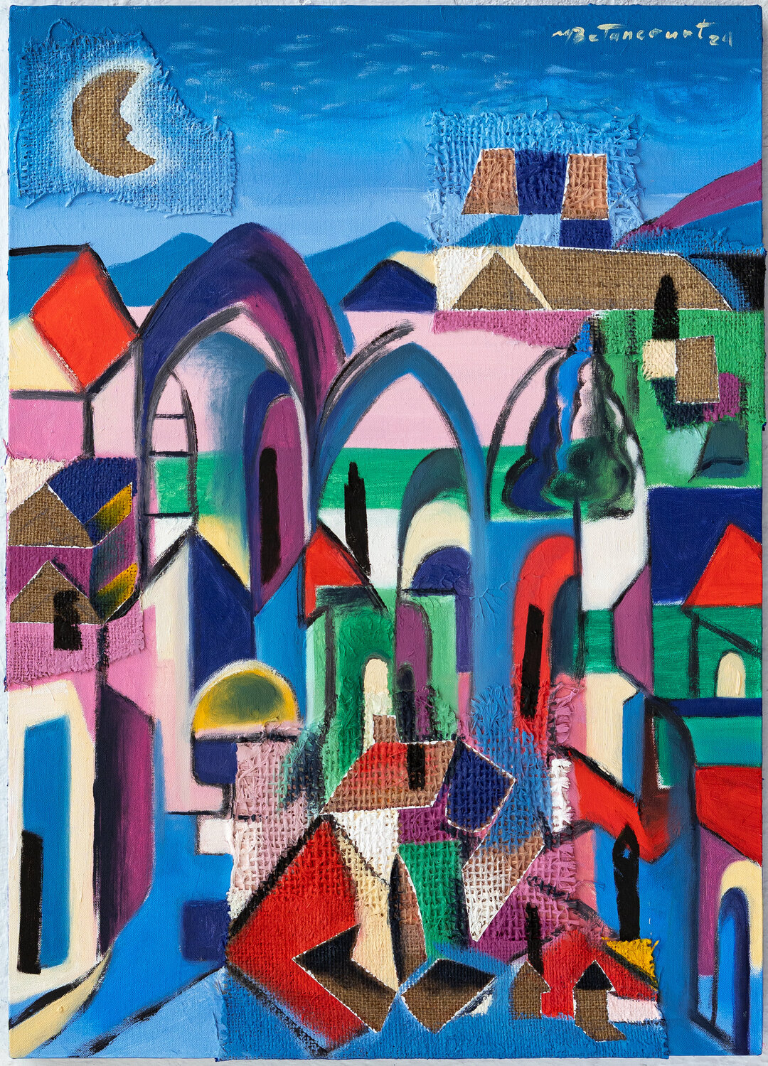 CASTILLO CON PÓRTICOS NEGROS Miguel Betancourt Originalgemälde zu verkaufen