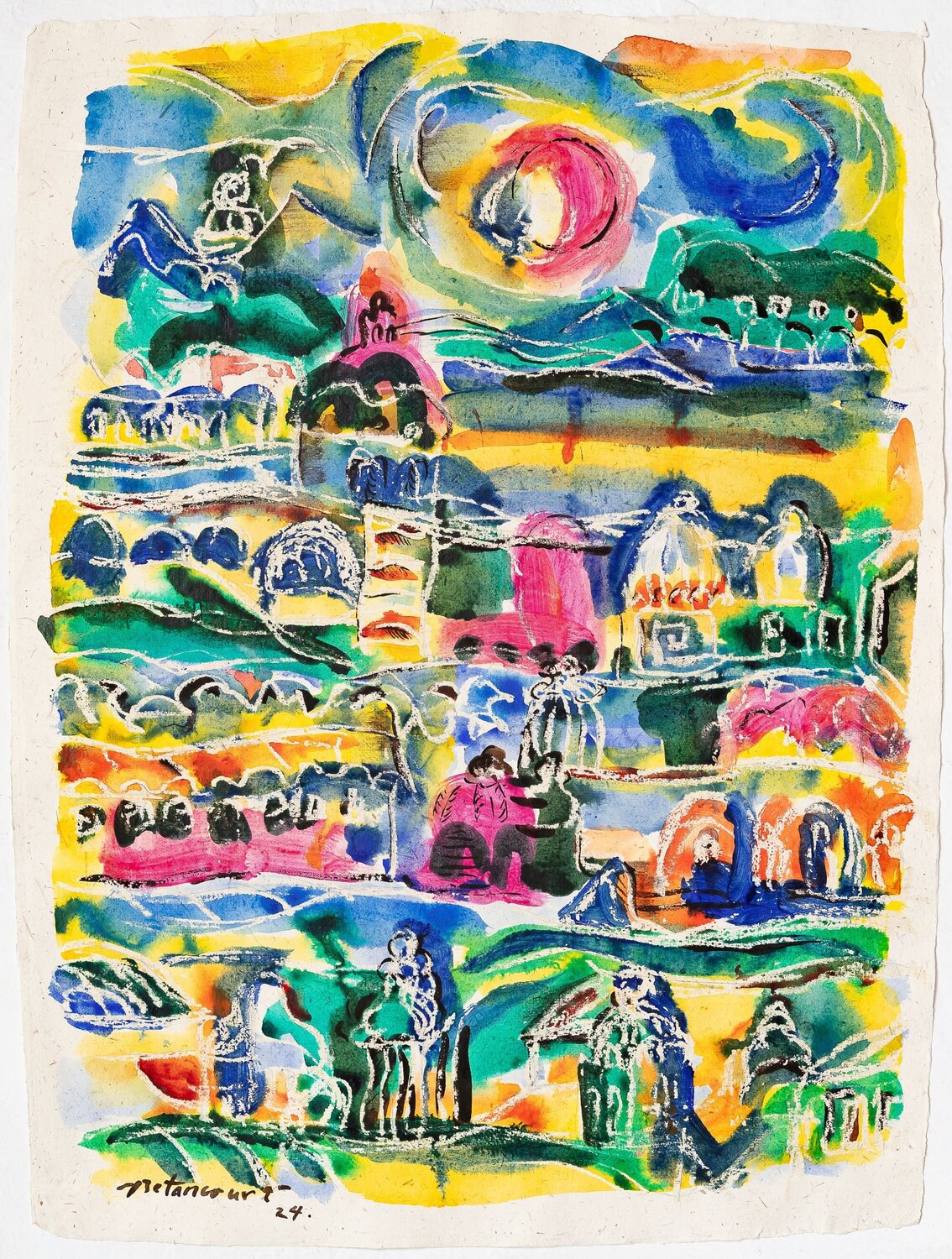 PARCELAS Y CAMPANARIOS Miguel Betancourt Œuvre sur papier à vendre