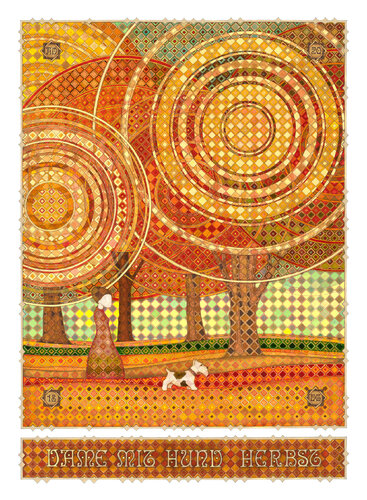 The Lady With The Dog - Autumn ORIG di Dobri Gjurkov, Opera su carta in vendita su Singulart