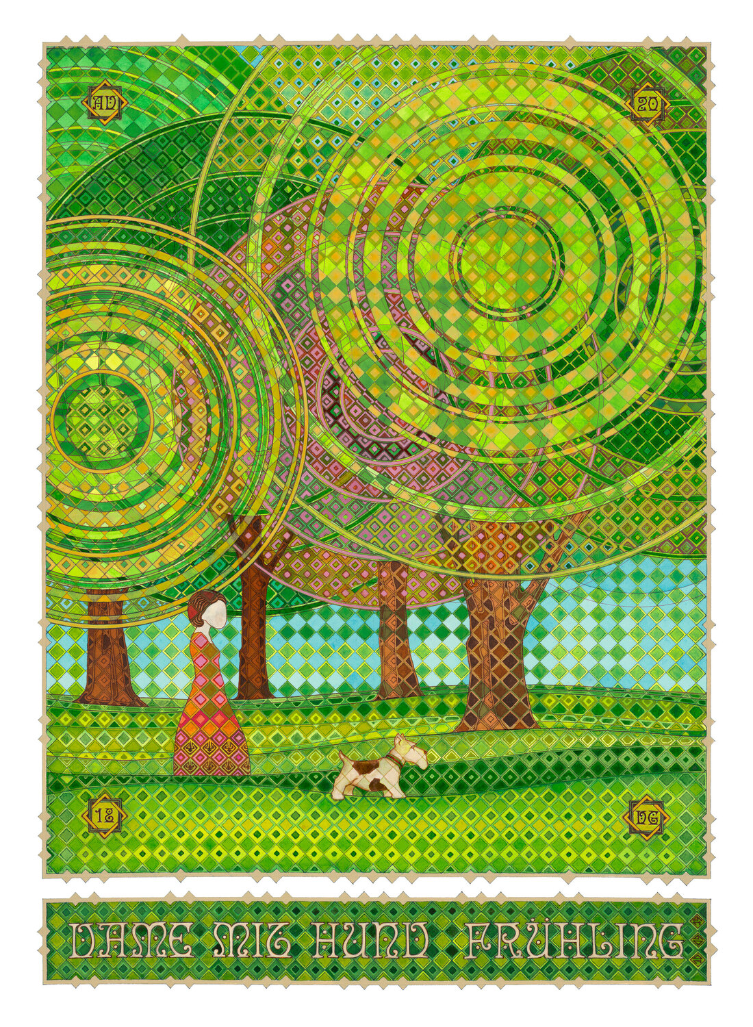 The Lady With The Dog - Spring ORIG Dobri Gjurkov Werk auf Papier zu verkaufen