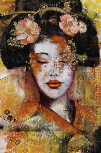 Portret of Geisha Orange / Red von Luus Blankenaauw, Malerei kaufen auf Singulart