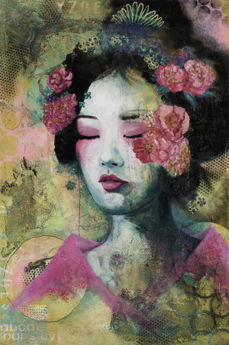 Portret of Geisha Orange / Red von Luus Blankenaauw, Malerei kaufen auf Singulart