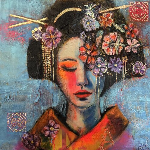 Portret of a Geisha Blue von Luus Blankenaauw, Malerei kaufen auf Singulart