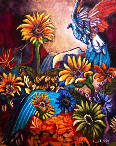 Sunflower Attraction di Michael Hartstein, Pittura in vendita su Singulart