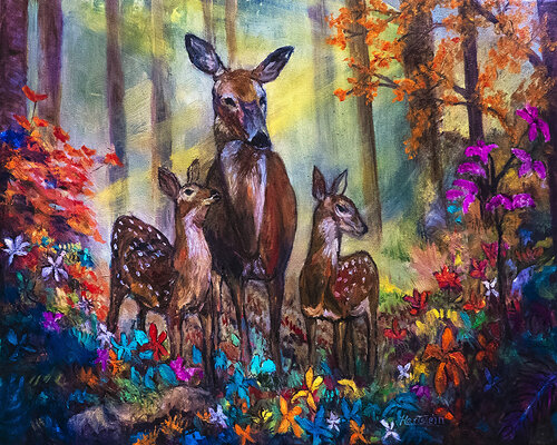 Deer In The Morning Glow von Michael Hartstein, Malerei kaufen auf Singulart