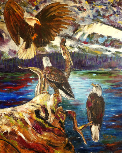 Three Eagles van Michael Hartstein, Schilderij te koop op Singulart
