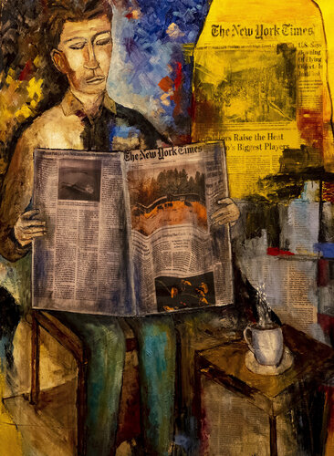 A Newspaper And A Cup Of Coffee by Michael Hartstein, Painting for Sale on Singulart