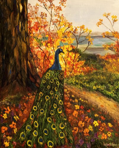 Peacock On The Hill von Michael Hartstein, Malerei kaufen auf Singulart