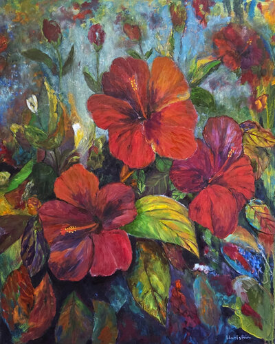 Hibiscus Color Burst van Michael Hartstein, Schilderij te koop op Singulart