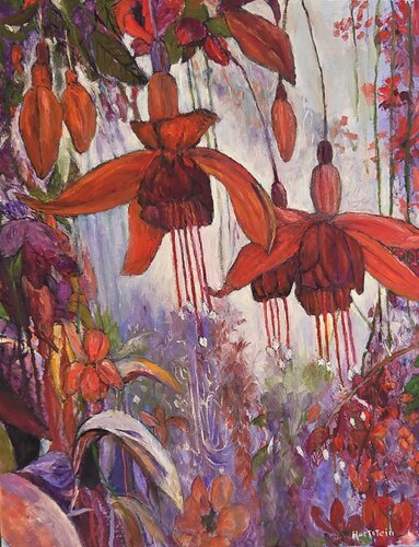 Fuchsias In Bloom van Michael Hartstein, Schilderij te koop op Singulart