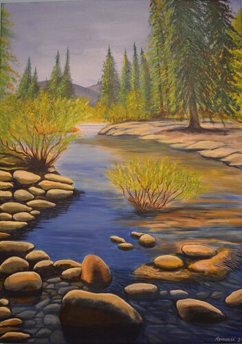 Flusslandschaft im Spätsommer by Davorka Azinovic, Painting for Sale on Singulart