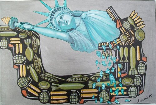 Waffenproduktion frißt die Freiheit by Davorka Azinovic, Painting for Sale on Singulart