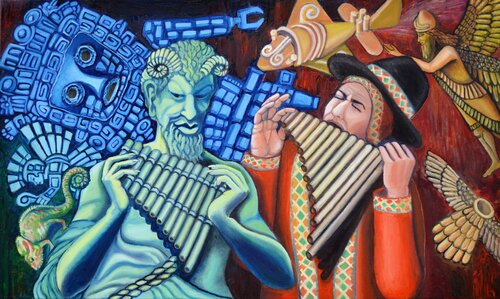 Fliegende Panflöte van Davorka Azinovic, Schilderij te koop op Singulart