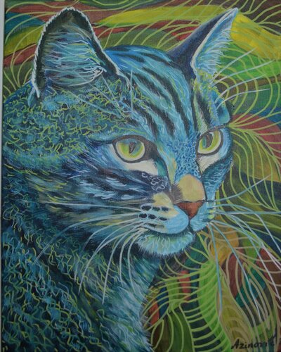 Katze im Kraftfeld di Davorka Azinovic, Pittura in vendita su Singulart