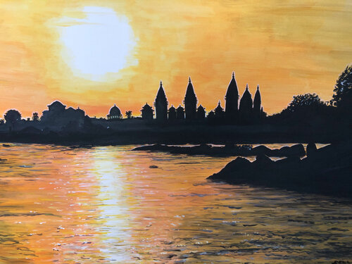 Abendstimmung am Fluß par Ingrid Sellami, Peinture en vente sur Singulart