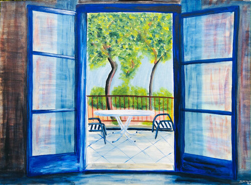 Balkonausblick auf Zakynthos by Ingrid Sellami, Painting for Sale on Singulart