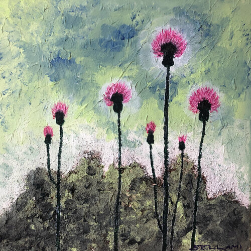 Distel rosa di Ingrid Sellami, Pittura in vendita su Singulart
