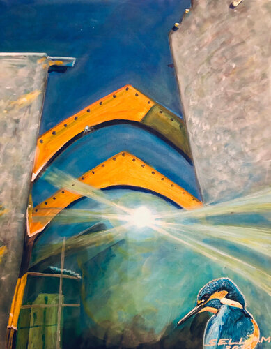Eisvogel mit Gemäuer by Ingrid Sellami, Painting for Sale on Singulart