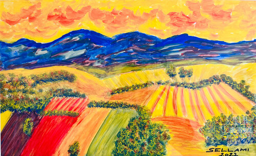 Landschaft bunt de Ingrid Sellami, Pintura a la venta en Singulart