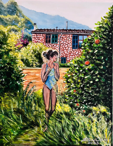 Mädchen im Garten von Ingrid Sellami, Malerei kaufen auf Singulart