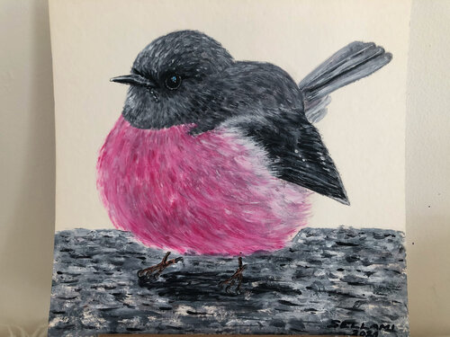 Pink Robin by Ingrid Sellami, Painting for Sale on Singulart