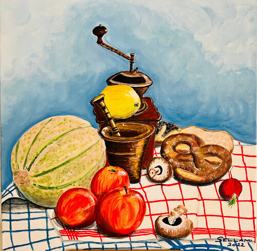 Stilleben mit Zitrone von Ingrid Sellami, Malerei kaufen auf Singulart