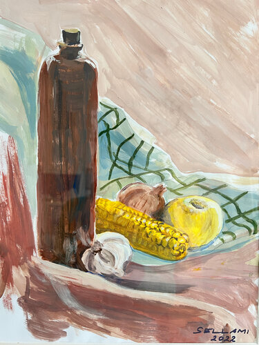 Stilleben mit Kornflasche by Ingrid Sellami, Painting for Sale on Singulart