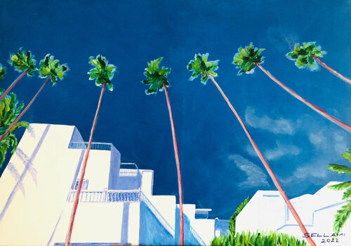 Palmen auf GC di Ingrid Sellami, Pittura in vendita su Singulart