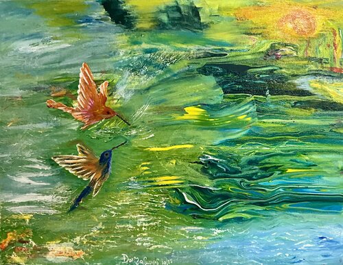 HUMMINGBIRDS GARDEN von Dorisa Camps, Malerei kaufen auf Singulart