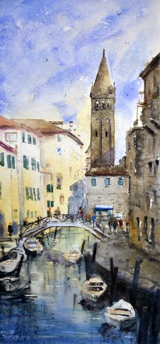 Venice cityscape #1 17x36 cm 2019 von Nenad Kojić, Malerei kaufen auf Singulart