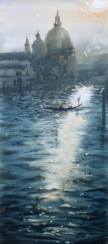 Subtle colors of Venice sundown 21x47cm 2023 van Nenad Kojić, Schilderij te koop op Singulart