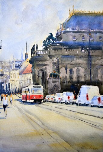 Most legii stare mesto Praha bridge Prague  53x36cm 2019 di Nenad Kojić, Pittura in vendita su Singulart