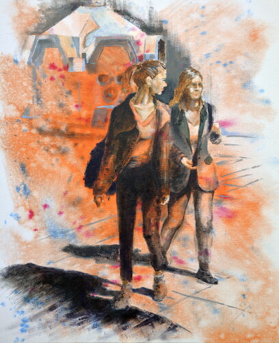 Two sport dressed girls Belgrade 55x45cm 2024 by Nenad Kojić, 油畫 for Sale on Singulart