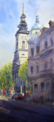 Ispred Saborne crkve Beograd 23x54 cm 2019 von Nenad Kojić, Malerei kaufen auf Singulart