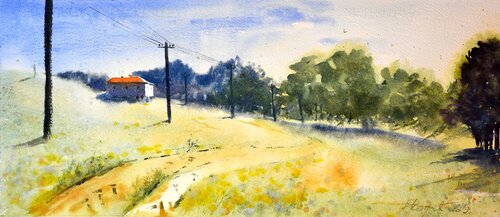 Sunny hill house landscape 24x54cm 2019 Nenad Kojić