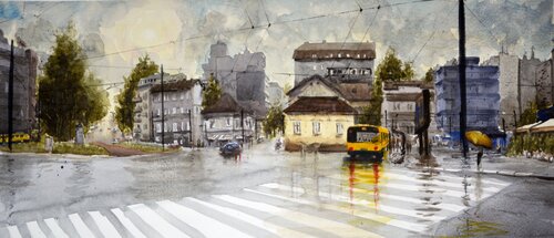 Slavija square Belgrade 67x29cm 2015 von Nenad Kojić, Malerei kaufen auf Singulart