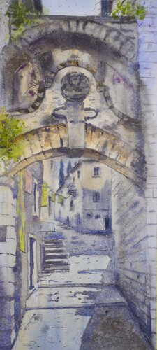 Gate of Kotor Old Town Montenegro 17x36 cm 2019 di Nenad Kojić, Pittura in vendita su Singulart