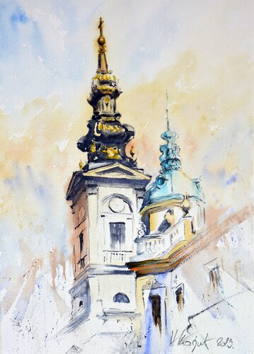 Two domes in light Belgrade 35x25cm 2019 par Nenad Kojić, Peinture en vente sur Singulart