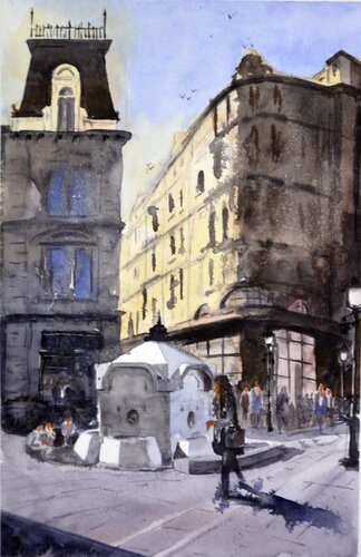 Immense mans drinking fountain Belgrade 27x42cm 2015 van Nenad Kojić, Schilderij te koop op Singulart