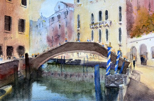 Venice bridge Italy 26x36cm 2020 de Nenad Kojić, Pintura a la venta en Singulart