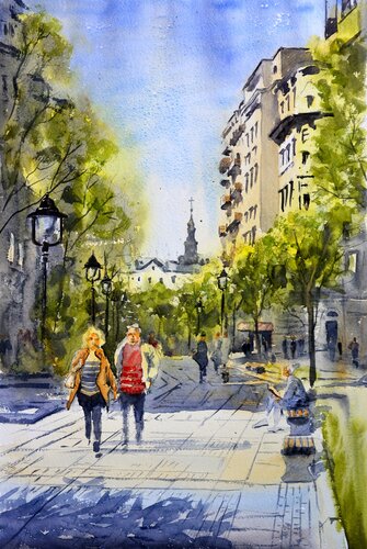 Obilicev Venac Beograd, 53x35cm 2020 de Nenad Kojić, Pintura a la venta en Singulart