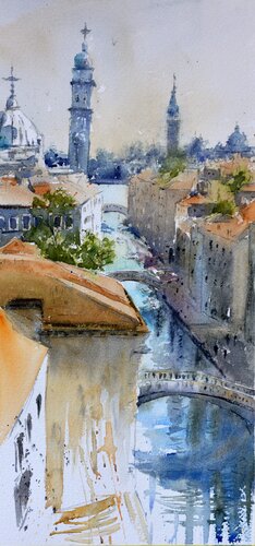 Peaks of Venice Italy vertical 17x36 cm 2020 par Nenad Kojić, Peinture en vente sur Singulart