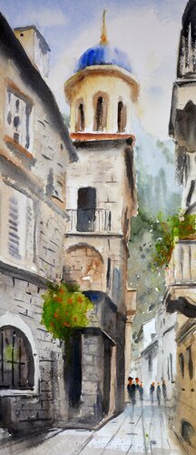 Narrow streets of Kotor old town Montenegro 23x54cm 2020 van Nenad Kojić, Schilderij te koop op Singulart