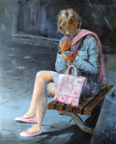 Blue jeans blues Beograd 40x50cm 2024 von Nenad Kojić, Malerei kaufen auf Singulart