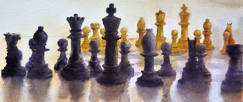 Restart (Chess) 23x54cm 2020 van Nenad Kojić, Schilderij te koop op Singulart