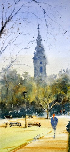 Saborna i Kalemegdan Beograd 17x36 cm 2020 von Nenad Kojić, Malerei kaufen auf Singulart