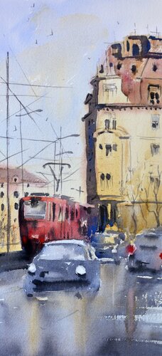 Tramvaj broj 2 Beograd 17x36 cm 2020 van Nenad Kojić, Schilderij te koop op Singulart